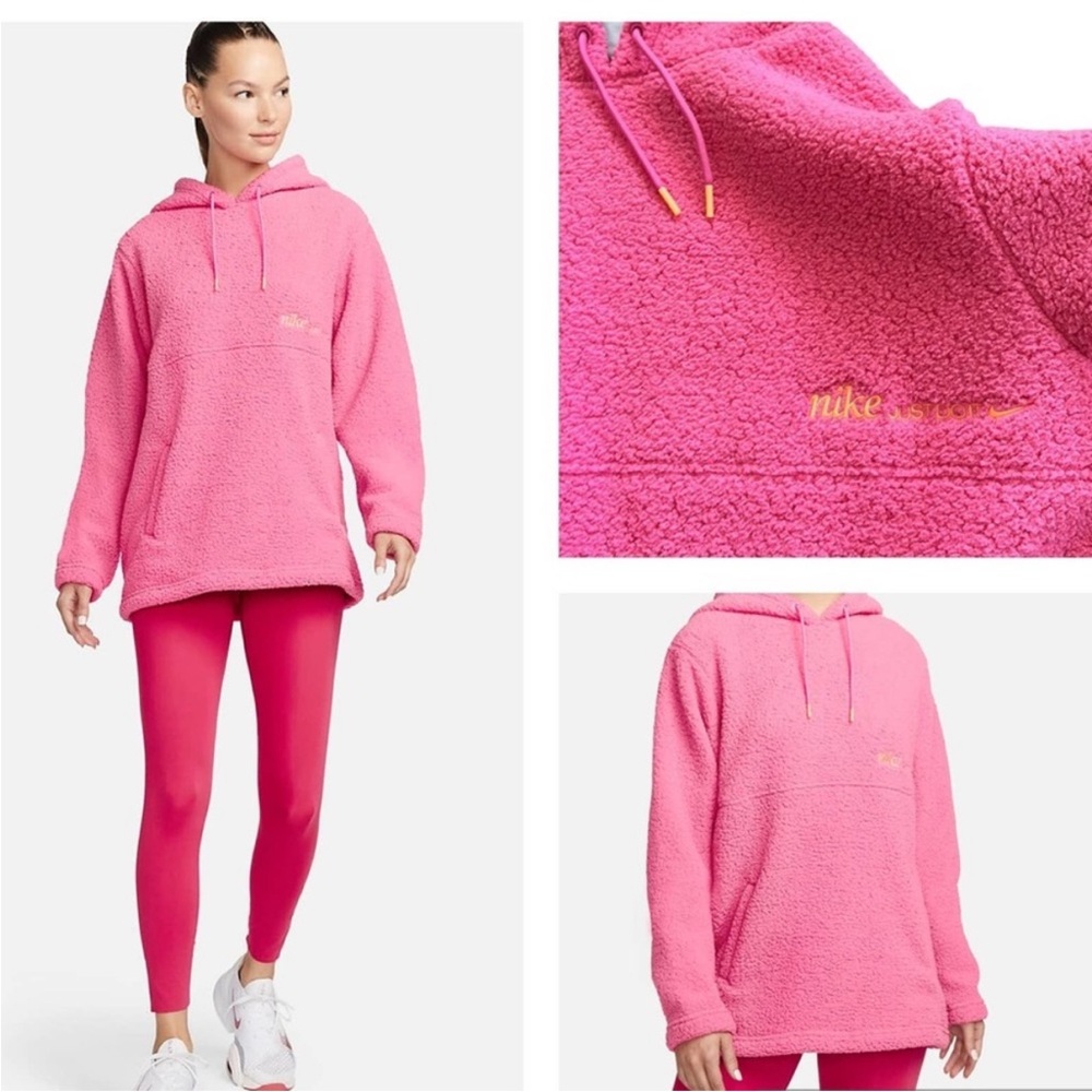 Nike Fuzzy Therma-fit Sherpa Pink Oversized Hoodie Sweater size Small